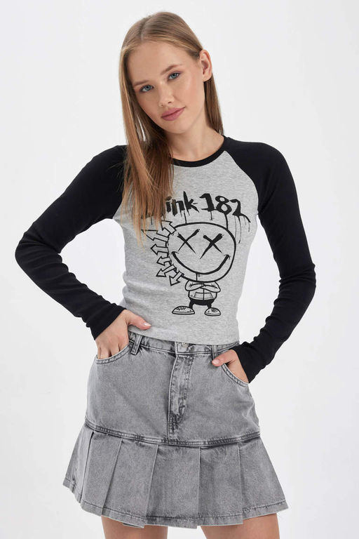 Облегающая футболка Cool Blink с круглым вырезом и длинными рукавами в рубчик - Defacto фото 4