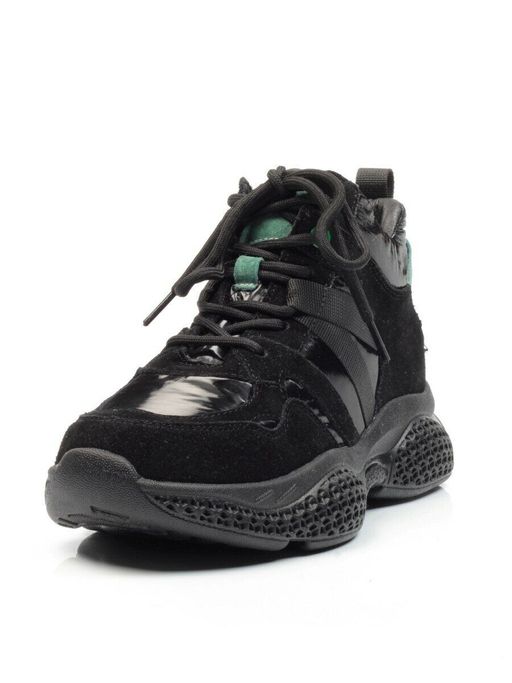 01-CSJ33-1 BLACK/GREEN Ботинки спортивные демисезонные женские (натуральная замша, байка) - Фабричный китай фото 6