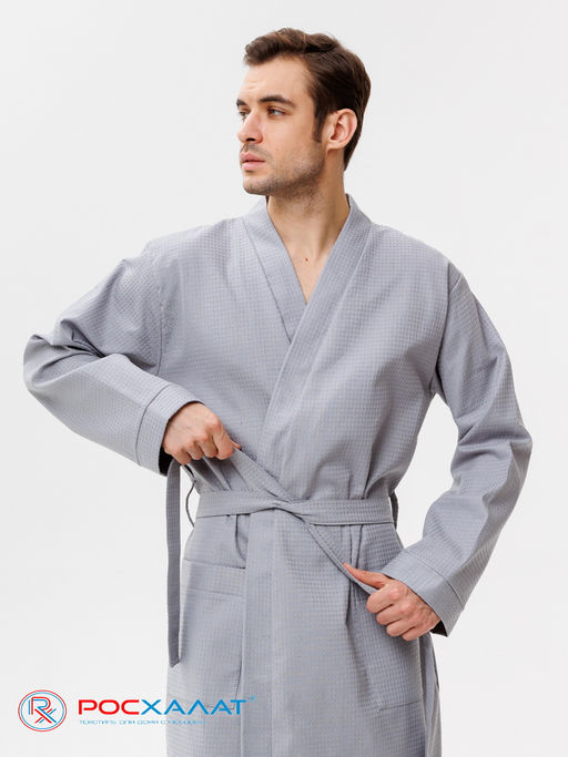 Мужской вафельный халат с планкой серый В-03 (20) - Росхалат фото 8