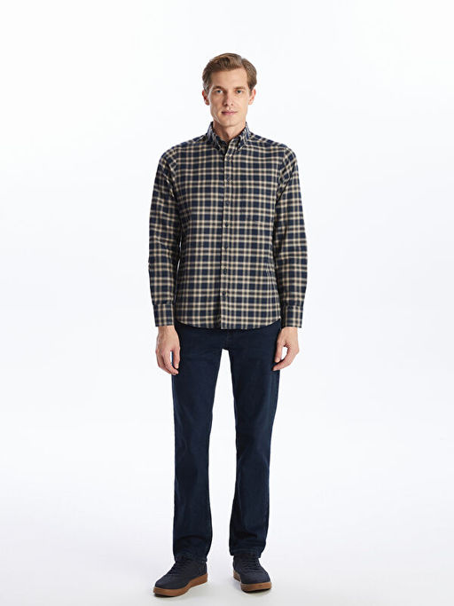 Regular Fit Uzun Kollu Ekose Gabardin Erkek G?mlek