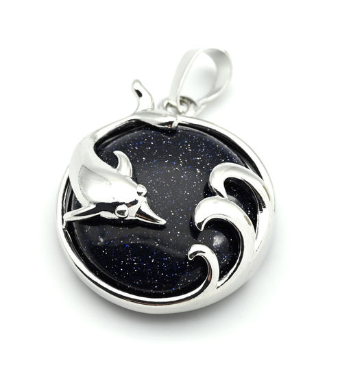 Подвеска Дельфин 24*26мм с авантюрином синим