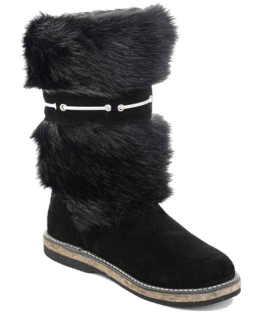 Унты женские на войлоке черные, замша, мех - черныйдлинноворсовый - Roshva фото 4