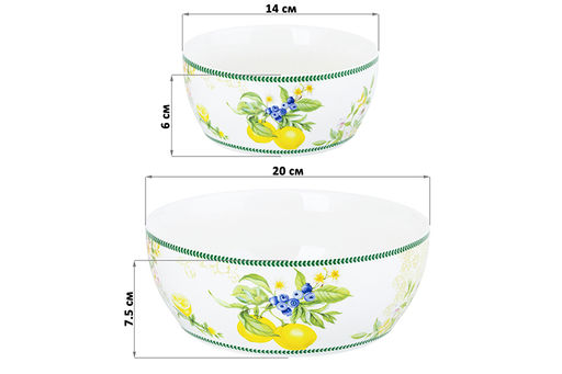 Набор 2 салатников - 14*14*6 см 600 мл + 20*20*7,5 см 1,7 л Лимоны NEW BONE CHINA - Elan gallery фото 2