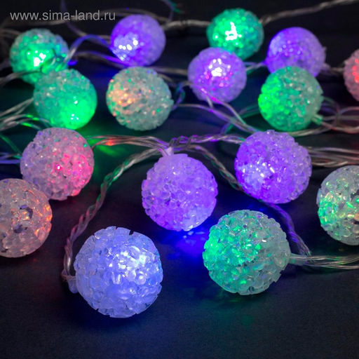 Гирлянда Нить 5 м с насадками Шарики акриловые, IP20, прозрачная нить, 20 LED, свечение мульти (RG/RB), мигание, 220 В - Luazon lighting фото 2