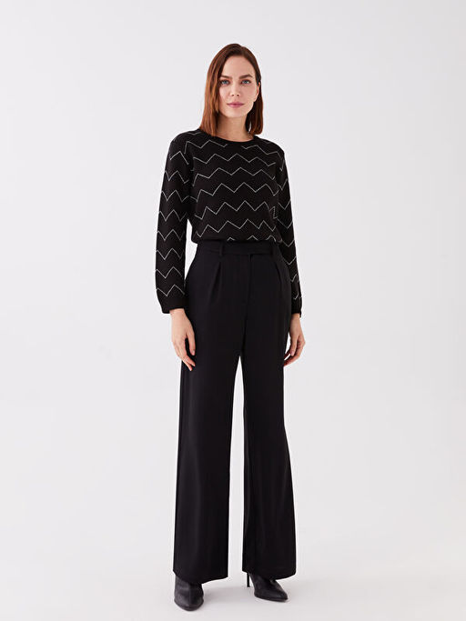 Bisiklet Yaka ?izgili Uzun Kollu Kad?n Triko Kazak - Waikiki фото 3