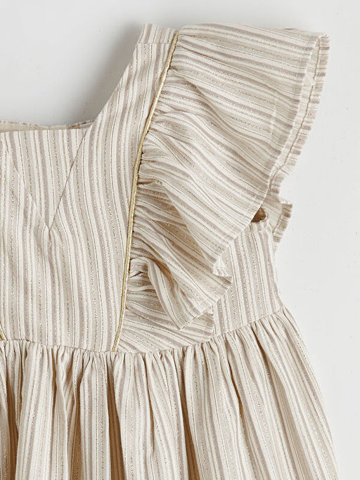 Kare Yaka ?izgili F?rf?rl? K?z ?ocuk Arm?rl? Elbise