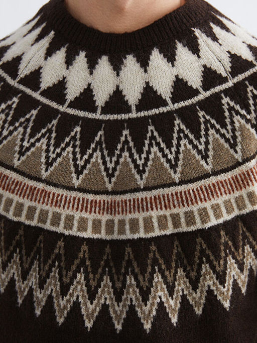 Bisiklet Yaka Desenli Erkek Triko Kazak