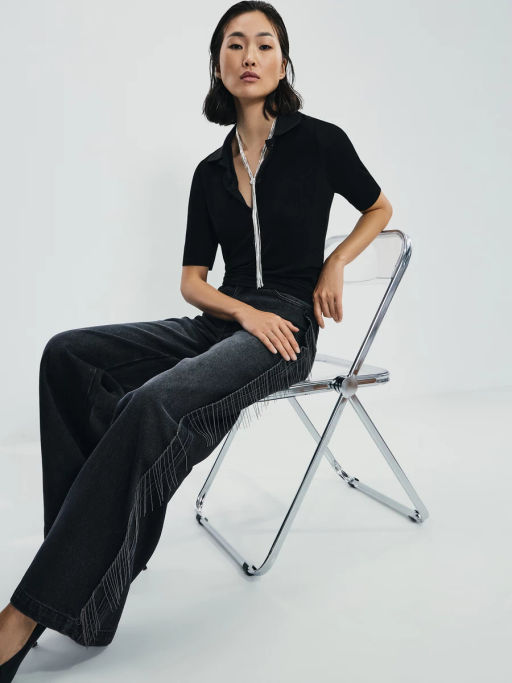 Джинсы wide leg с высокой посадкой с акцентной отделкой по бокам / Zarina