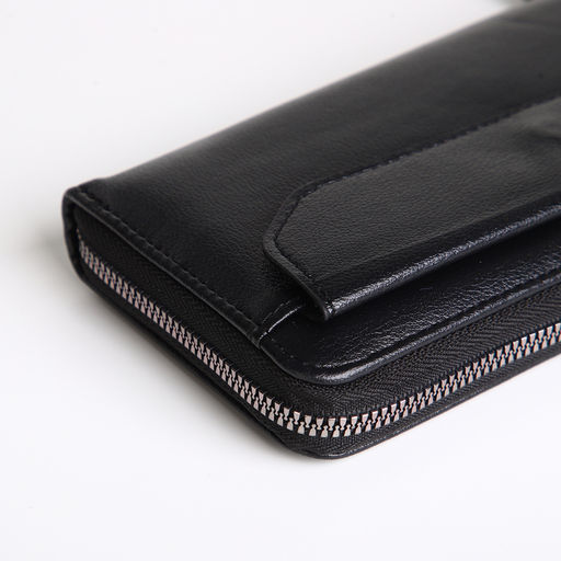 Портмоне-клатч мужской на молнии, с ручкой, чёрное