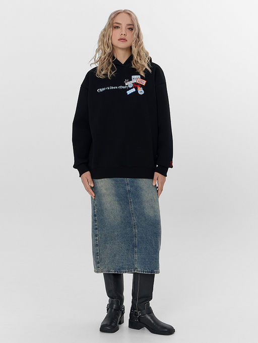 Теплое худи женское черное с начесом