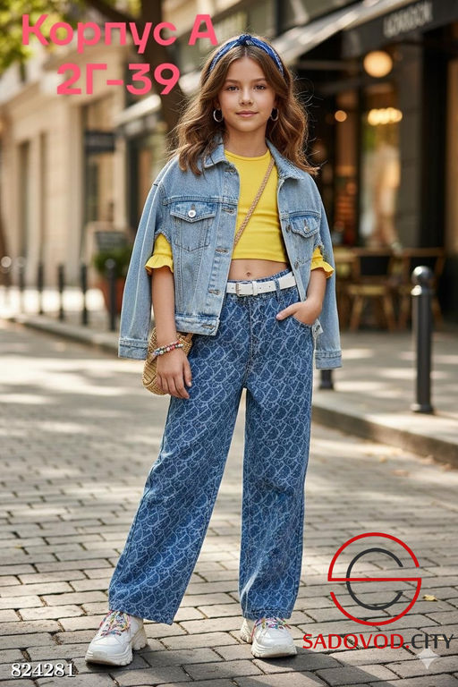 Джинсы для девочки с принтом