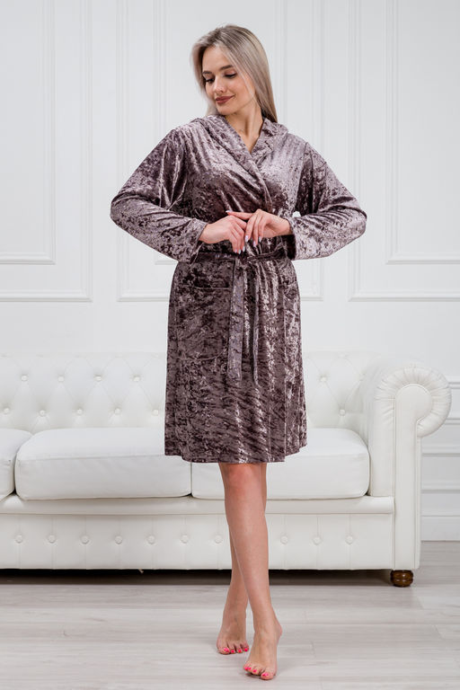 Халат женский из велюр мрамор Нежность пурпурно-серый