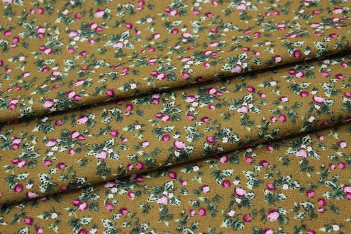 Теплый хлопок Земляничка на оливково-коричневом-2, СОРТ2, ш.1.47м, хлопок-100%, 150гр/м.кв - Купава фото 5