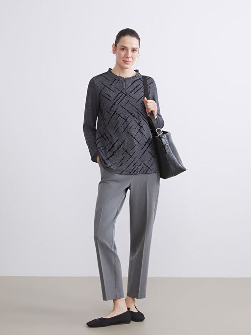 F?rf?rl? Dik Yaka Desenli Bluz