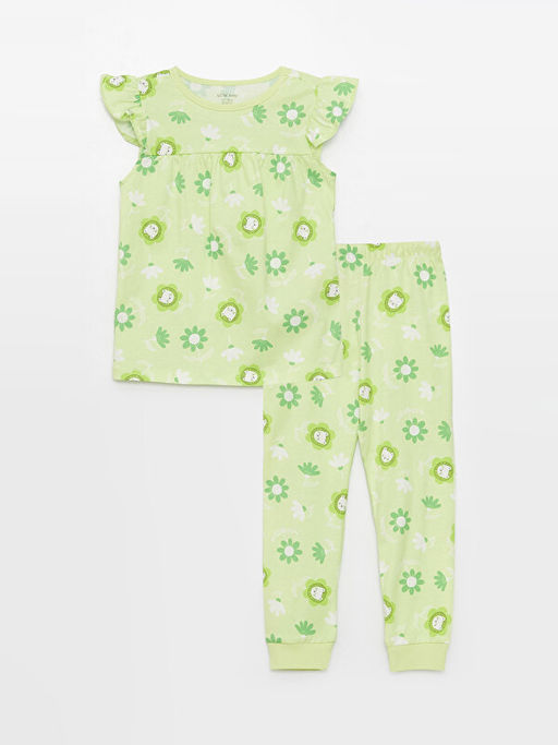 Bisiklet Yaka K?sa Kollu Desenli K?z Bebek Pijama Tak?m?