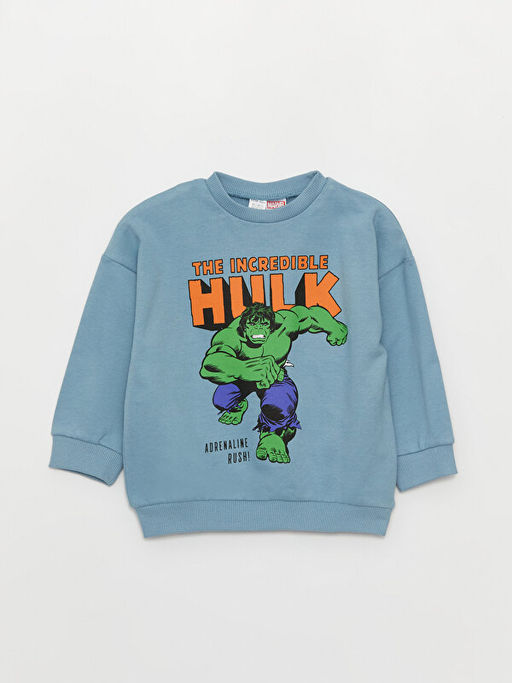 Bisiklet Yaka Uzun Kollu Hulk Bask?l? Erkek Bebek Sweatshirt ve E?ofman Alt? 2li Tak?m - Waikiki фото 2