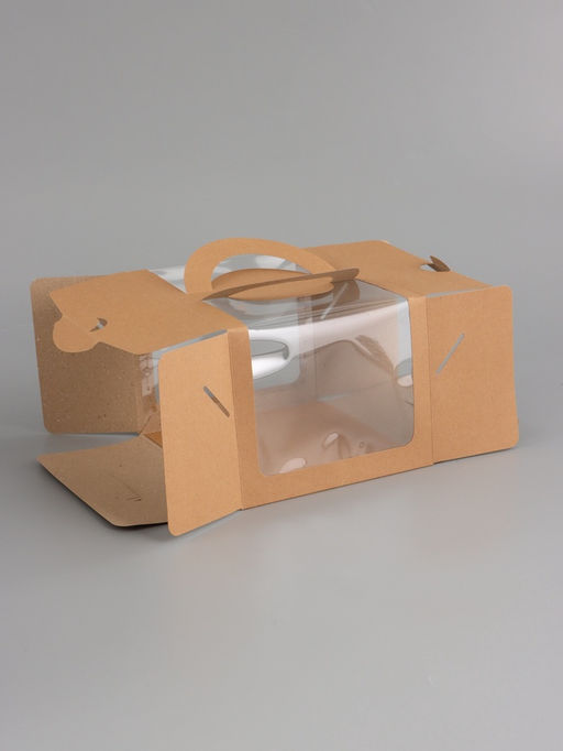 Цена за 2 шт. Коробка под бенто-торт с окном, КРАФТ 18 х 18 х 14 см