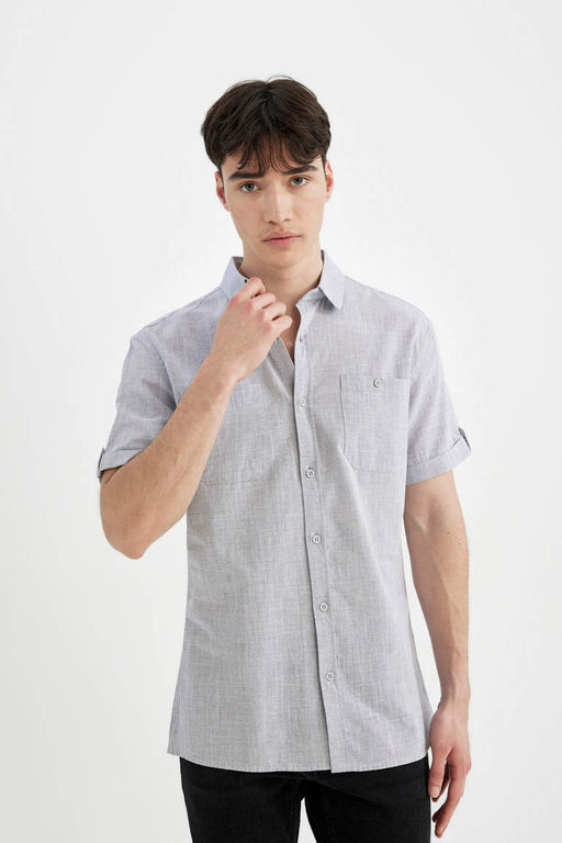 Рубашка Slim Fit из поплина с короткими рукавами - Defacto фото 4