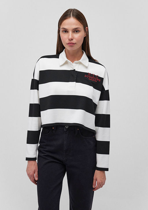 Cizgili Polo Tisort - Mavi фото 3