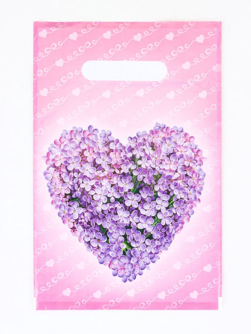 Цена за 100 шт. Пакет подарлчный «Сердечко», полиэтиленовый с вырубной ручкой, 20×30 см, 30 мкм