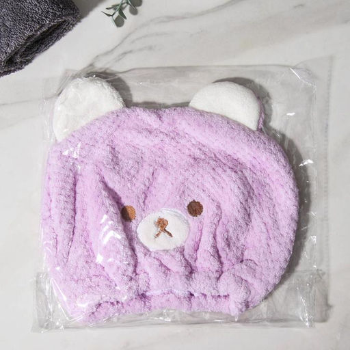 Чалма для сушки волос Доляна Медвежонок, микрофибра, фиолетовая  фото 5