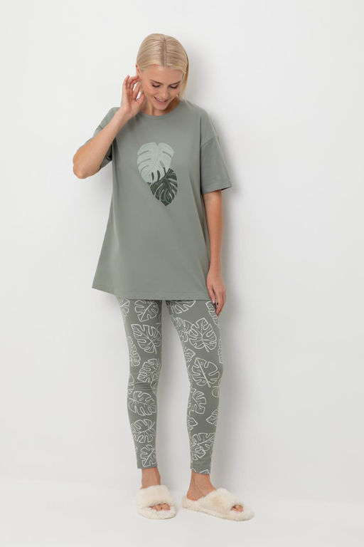 Е 20099/24/зеленый чай,тропические листья пижама жен