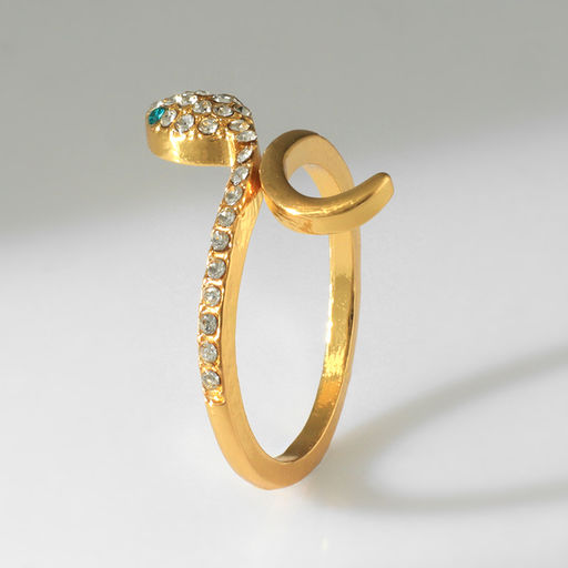 Кольцо Змея миниатюрная, бело-зелёное в золоте, безразмерное - Qf фото 2