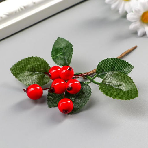 Цена за 12 шт. Декор для творчества «Веточка рябины 6 ягод» 10×4 см