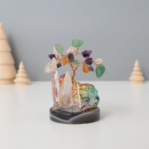 Фигурка «Деревце под защитой льва», стекло, металл, 18 камней, цветной, 5.5×5.5×9 см