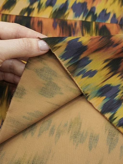 Штапель Премиум Икат цв.оранжевый/фиолетовый, ш1.5м, вискоза-100%, 125р/м.кв - Купава фото 14