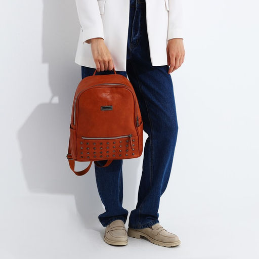 Рюкзак женский из искусственной кожи на молнии, 1 карман, цвет рыжий - Simaland фото 6