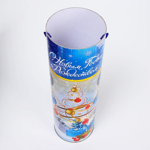 Подарочная новогодняя коробка - тубус «Синие шары», 99×340 мм