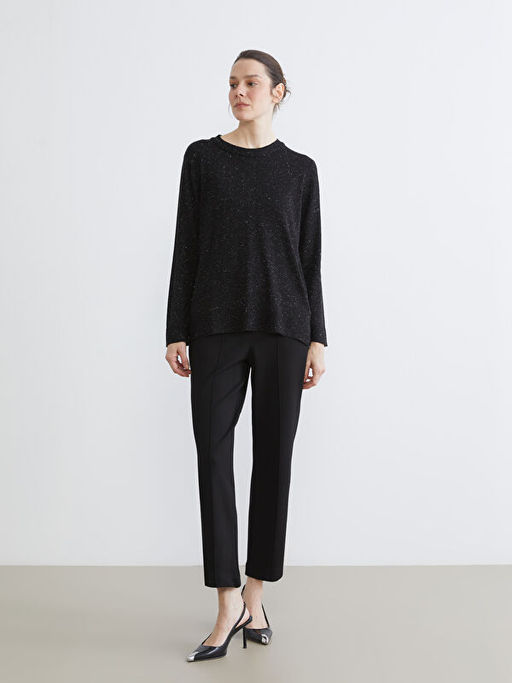 Bisiklet Yaka Parlak G?r?n?ml? Kad?n Triko Kazak