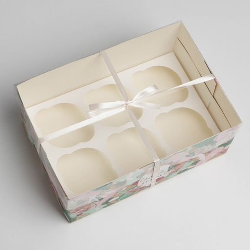 Цена за 5 шт. Коробка для капкейка, кондитерская упаковка, 6 ячеек «Самой нежной», 23 х 16 х 10 см