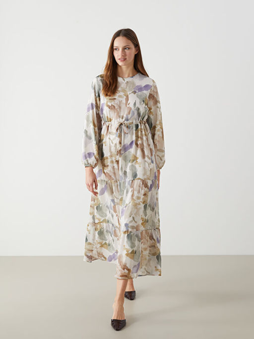 Bisiklet Yaka Desenli Elbise