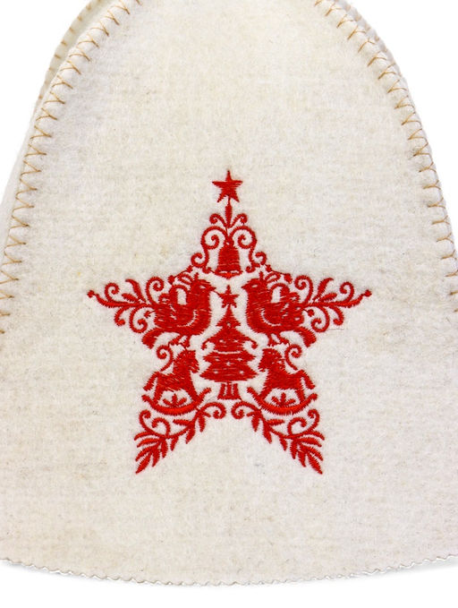 Шапка для бани вышивка "ЗВЕЗДА", светлая