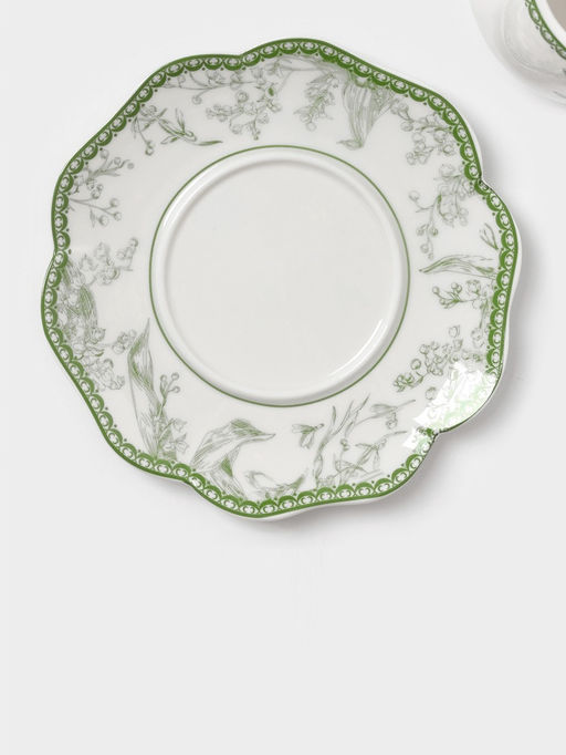 Чайная пара WY Bloomware, 2 предмета; чашка 220 мл, блюдце 15 см, фарфор, белая, зелёная