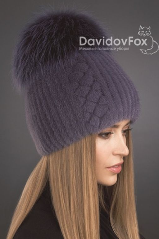 Шапка Лыжница норка орнамент слива