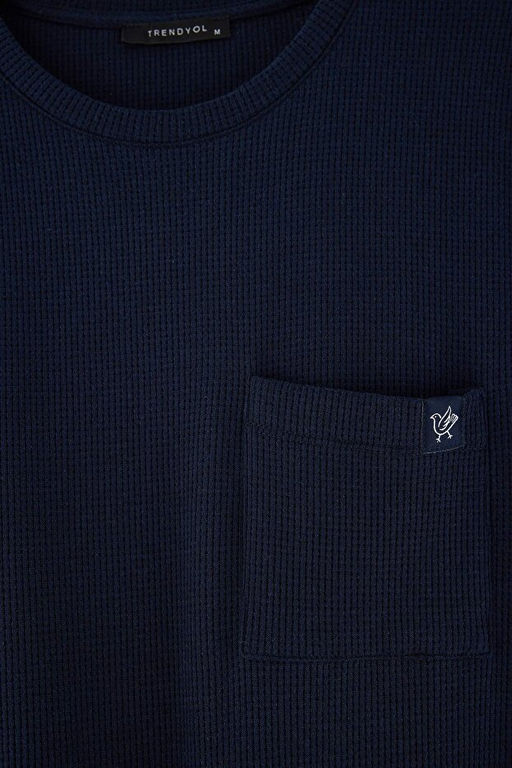 Lacivert Regular Fit Cep ve Etiket Detayl_ Waffle Dokulu _rme Pijama Tak_m_ TMNAW27PT00025 - Trendyolmilla фото 2