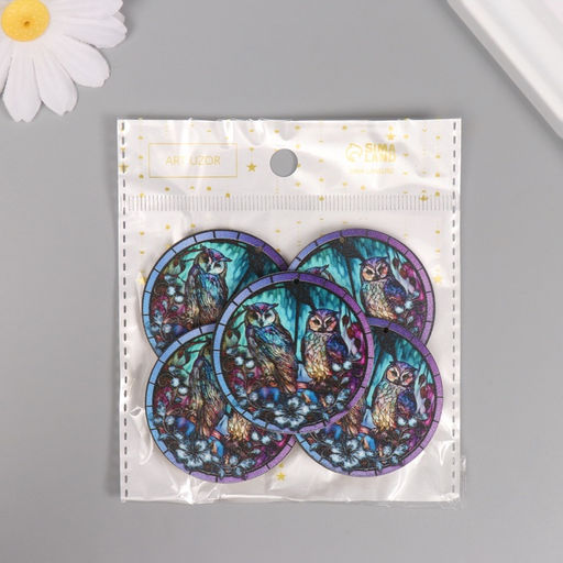 Цена за 5 шт. Декор для творчества дерево Две совы в ночном лесу, 4.64.60.3 см - Арт узор фото 4