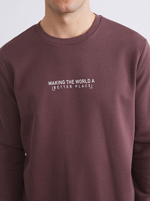 Bisiklet Yaka Bask?l? Erkek Kal?n Sweatshirt