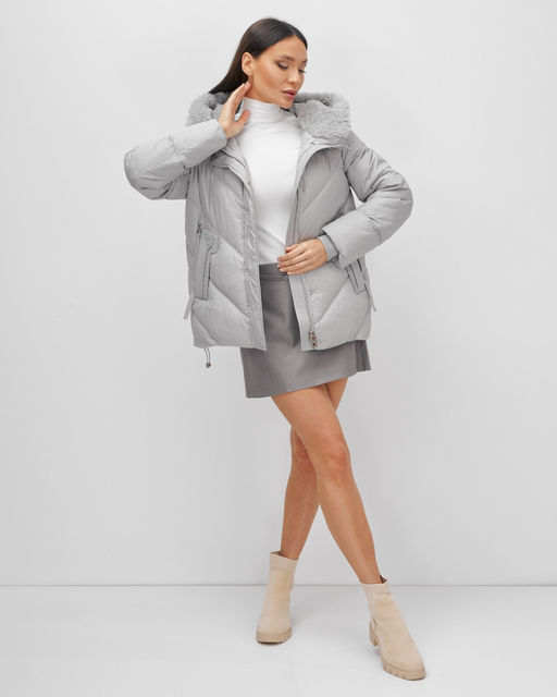 Куртка зимняя женская из овчина стильная и модная серого цвета 7348Sr - Visdeer фото 19