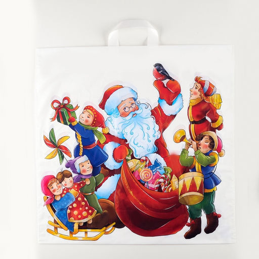 Цена за 25 шт. Пакет новогодний «Хоровод», полиэтиленовый с петлевой ручкой, 55×55 см, 60 мкм