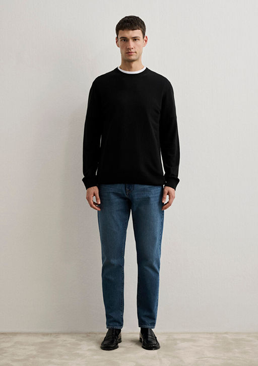 Bisiklet Yaka Siyah Kazak - Mavi фото 5