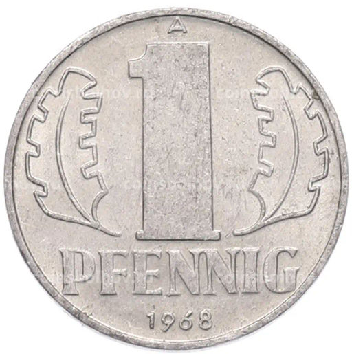 Монета 1 пфенниг 1968 года Восточная Германия (ГДР)