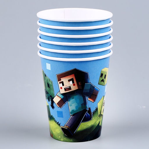 Набор бумажной посуды Майнкрафт: 6 тарелок, 1 гирлянда, 6 стаканов, 6 колпаков - Страна карнавалия фото 5