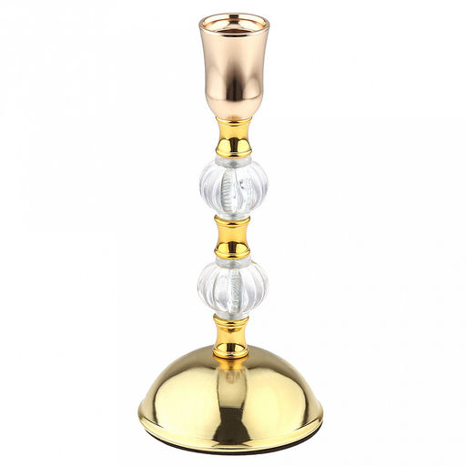 Подсвечник металлический "Магия" h20,3см, чаша д3,3см, h3,8см, пластмассовая/стеклянная ножка, нескользящее основание д9см, золотой, в коробке (Китай)