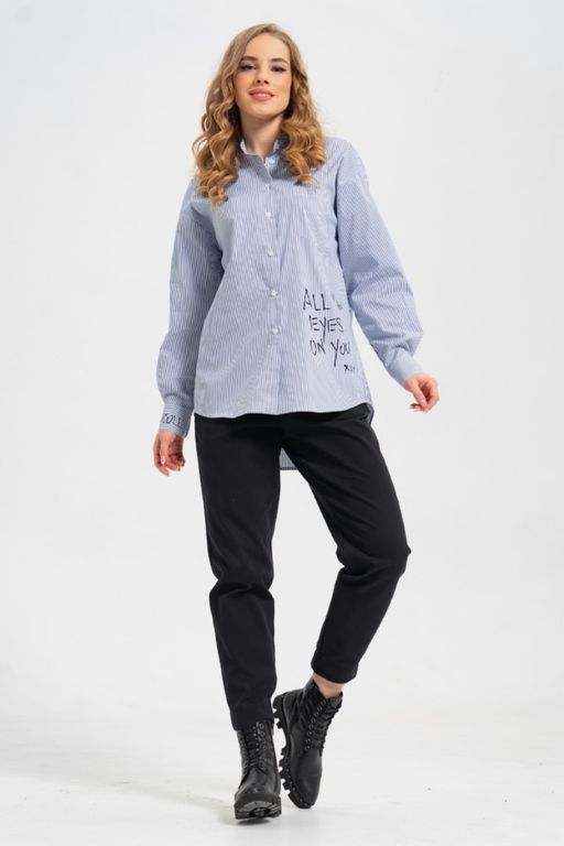 рубашка из тонкого хлопка в стиле OVERSIZE    с кокеткой на спине - А+б коллекция фото 3