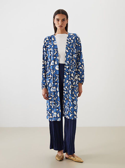 ?al Yaka Desenli Oversize Kad?n Kimono