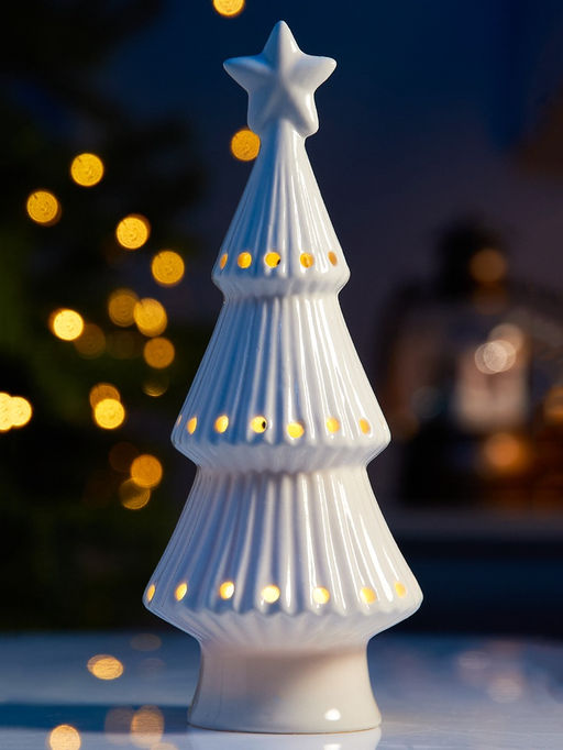 Светодиодная фигура «Ёлка снежная», 19.8×7.5×7.5 см, 1 LED, керамика, от батареек LR44×3 шт, тёплый белый свет